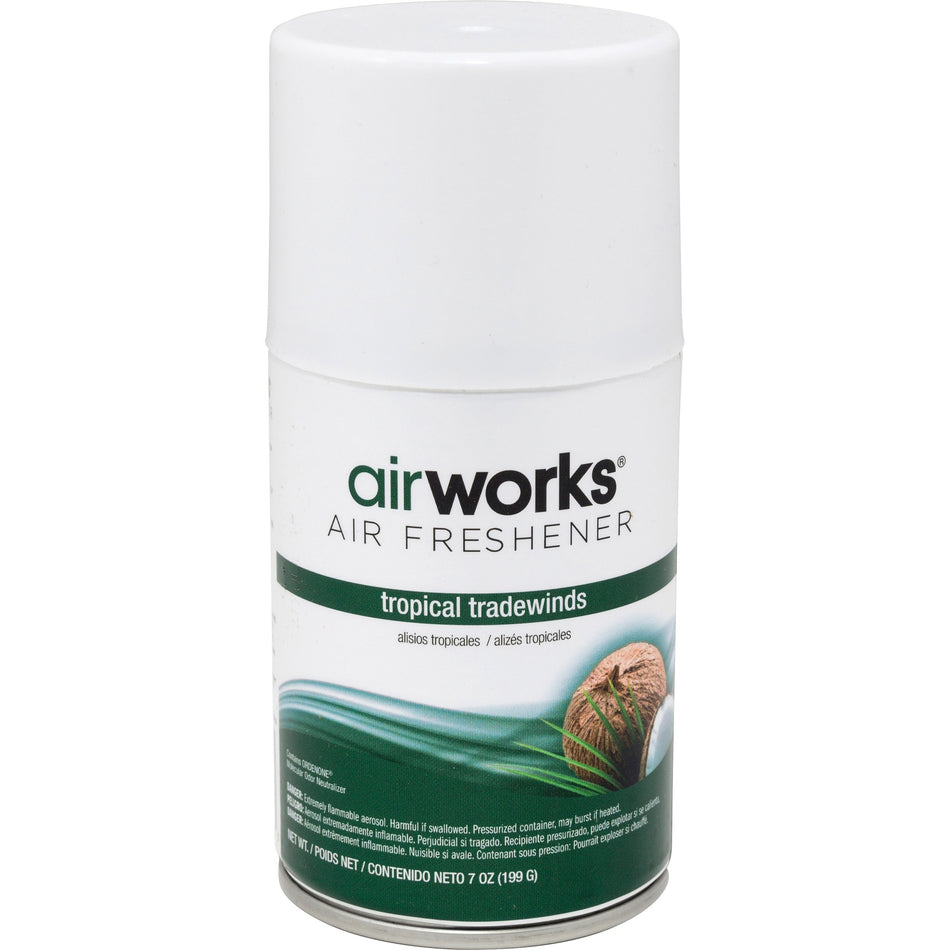 AirWorks Metered Aerosol Air Fresheners - Spray - 6000 ftÔøΩ - 7 fl oz (0.2 quart) - Tropical Tradewind - Wall Mountable - 12 / Carton