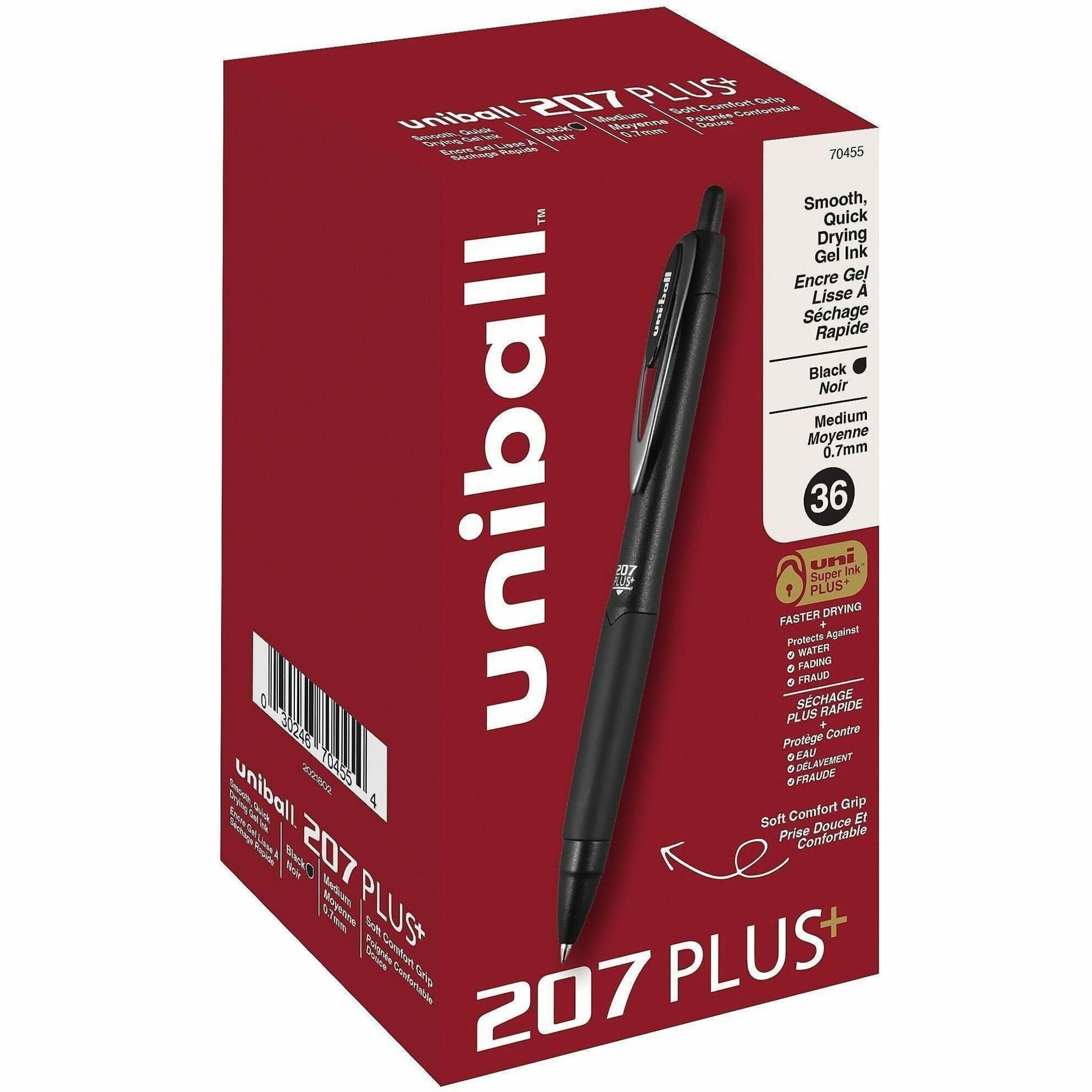 uniball&#8482; 207 Plus+ Gel Pen - 0.7 mm Medium Pen Point - Retractable - Black Ink - Gel-based, Nanofiber Ink - Black Metal Barrel - 36 / Box