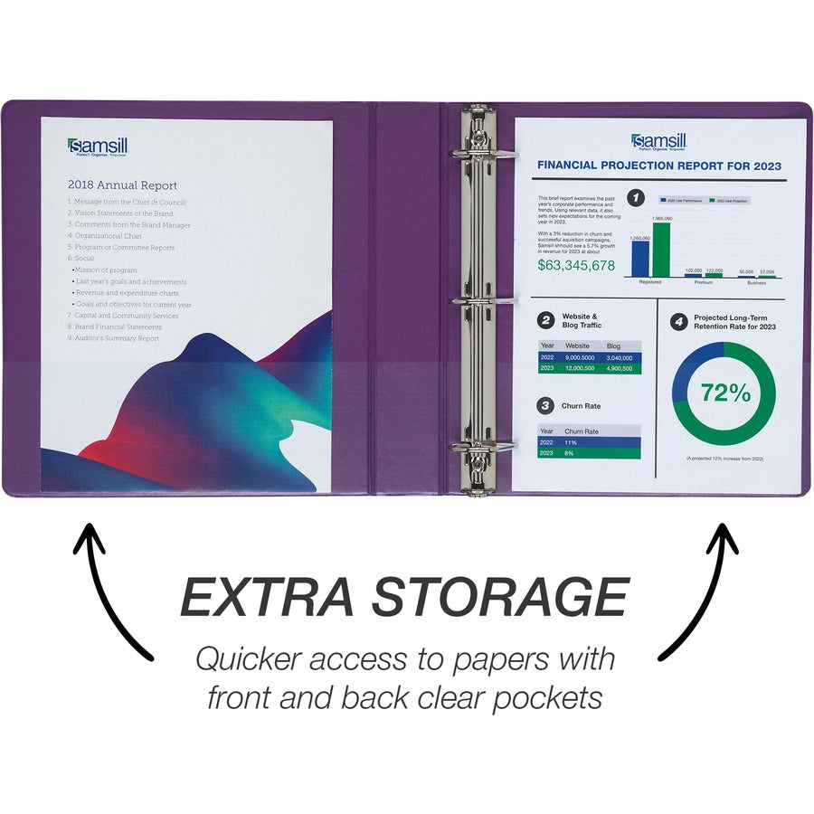 Samsill Durable View Binders - 1 1/2" Binder Capacity - 350 Sheet Capacity - Fastener(s): D-Ring - Chipboard, Polypropylene - Assorted - Recycled - Clear Overlay, Durable, Non-glare, PVC-free, Non-stick, Ink-transfer Resistant - 4 / Pack