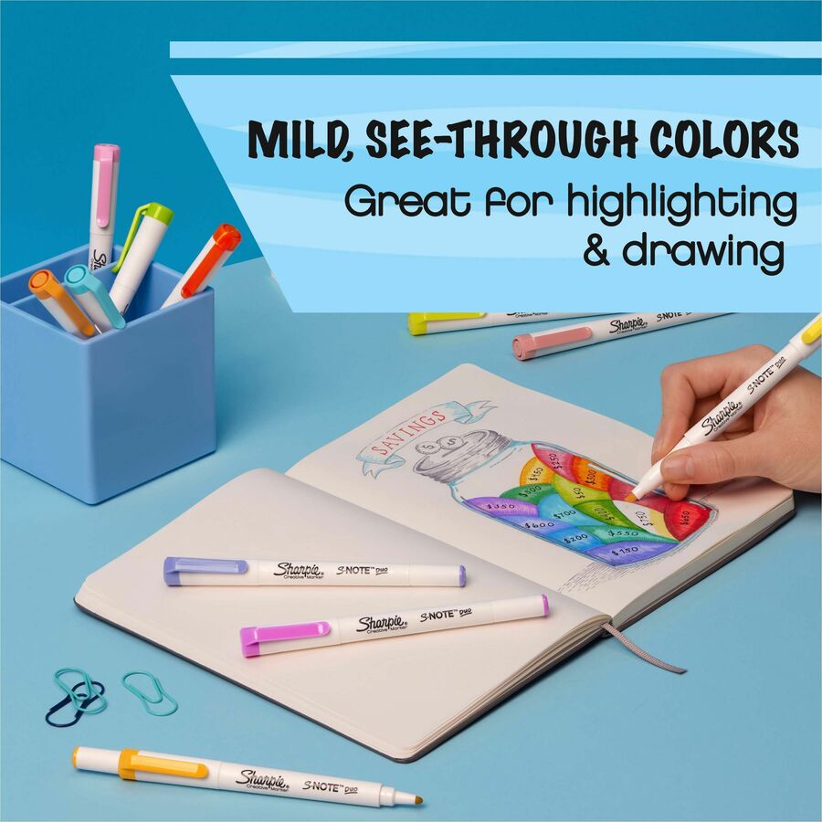 Sharpie S-Note Duo Dual-Tip Markers - Chisel, Bullet Marker Point - Assorted Ink - 8 / Pack