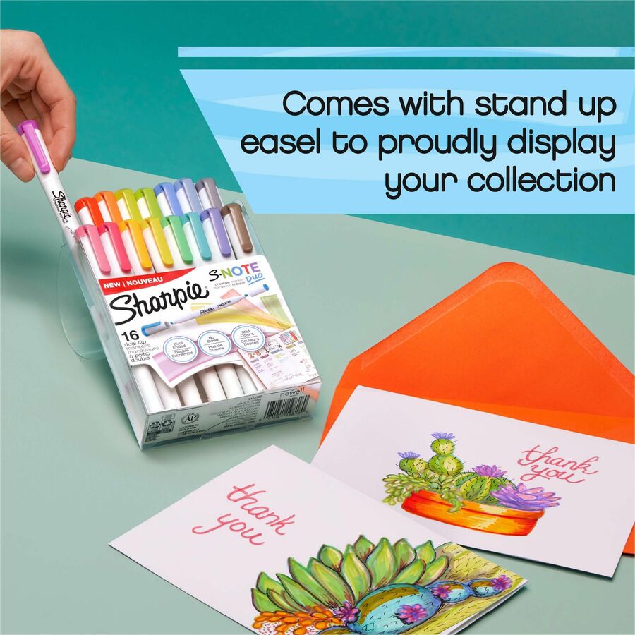 Sharpie S-Note Duo Dual-Tip Markers - Chisel, Bullet Marker Point - Assorted Ink - 16 / Pack