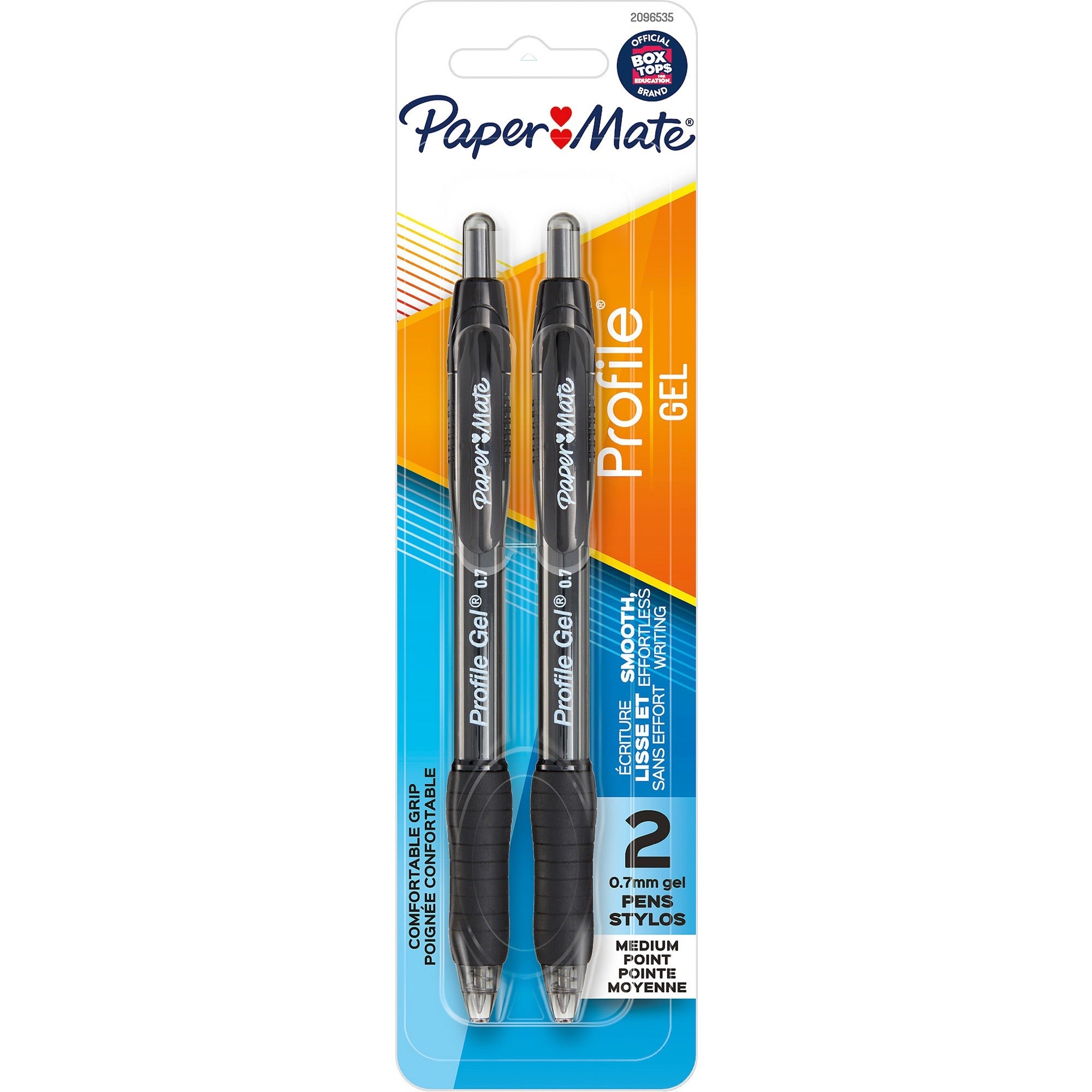 Paper Mate Profile Retractable Gel Pens - 0.7 mm Medium Pen Point - Retractable - Black Ink - Gel-based - 2 / Pack
