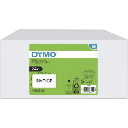 Dymo Multipurpose White Medium Labels - 45/64" Width x 2" Length - White - Self-adhesive - 100 / Roll - 24 / Box