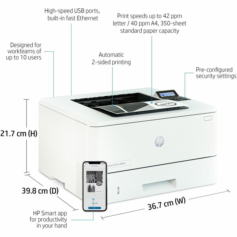 HP LaserJet Pro 4001dn Desktop Laser Printer - Monochrome - Alternate-Image1