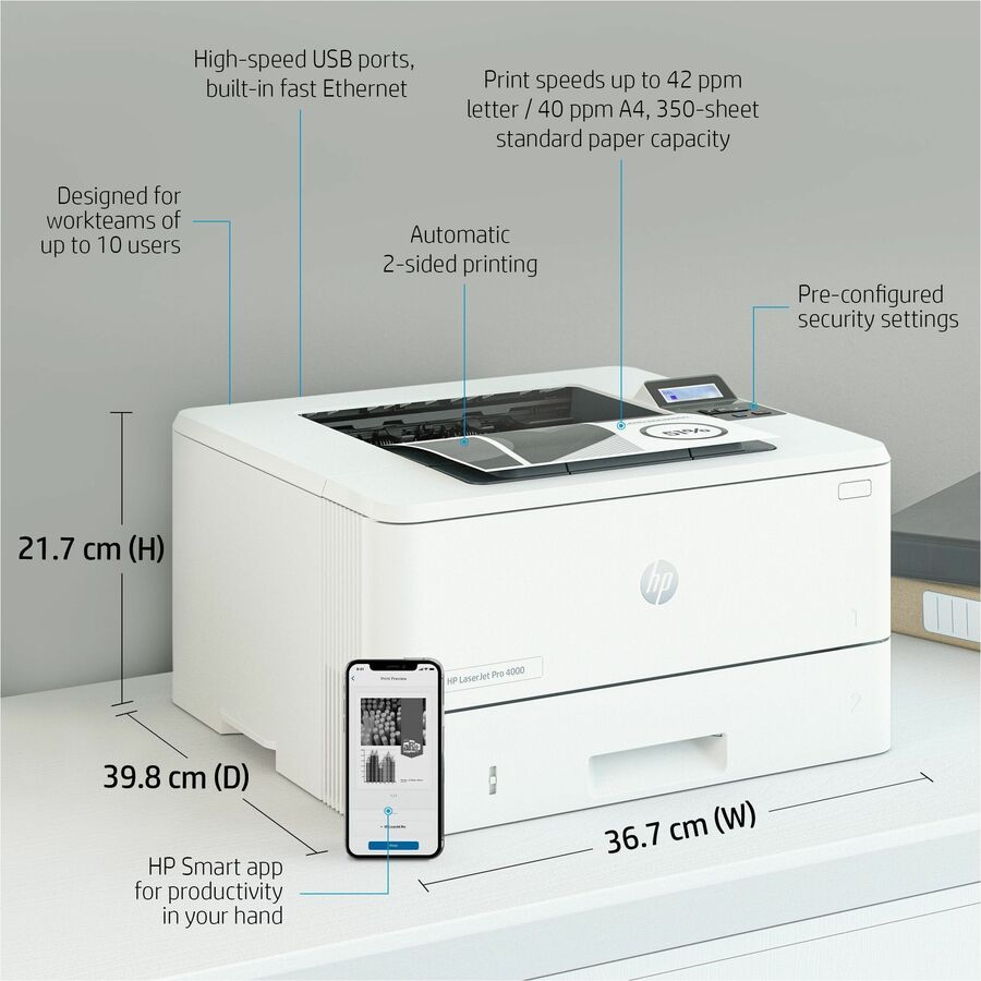 HP LaserJet Pro 4001dn Desktop Laser Printer - Monochrome - Alternate-Image15