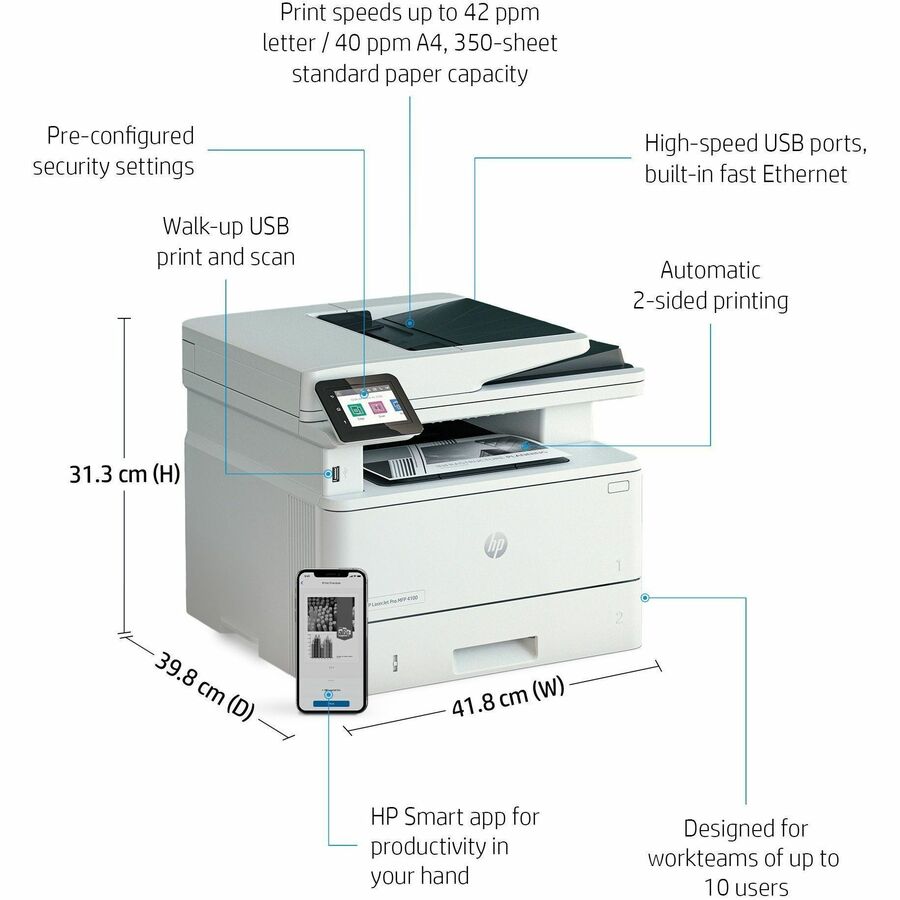 HP LaserJet Pro 4001dn Desktop Laser Printer - Monochrome - Alternate-Image9