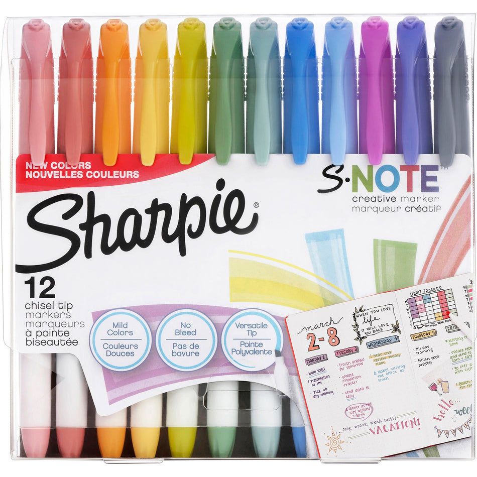 Sharpie S-Note Creative Markers - Broad Chisel Marker Point - Assorted Ink - Drawing, Coloring - 12 / Pack