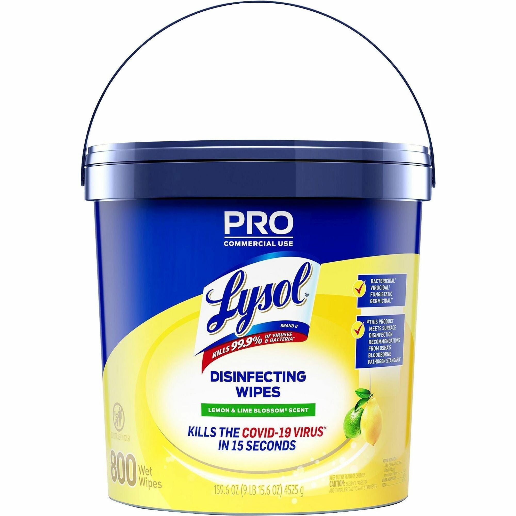 Lysol Disinfecting Wipe Bucket w/Wipes - Lemon & Lime Blossom Scent - 8" Length x 6" Width - White - 800 Each