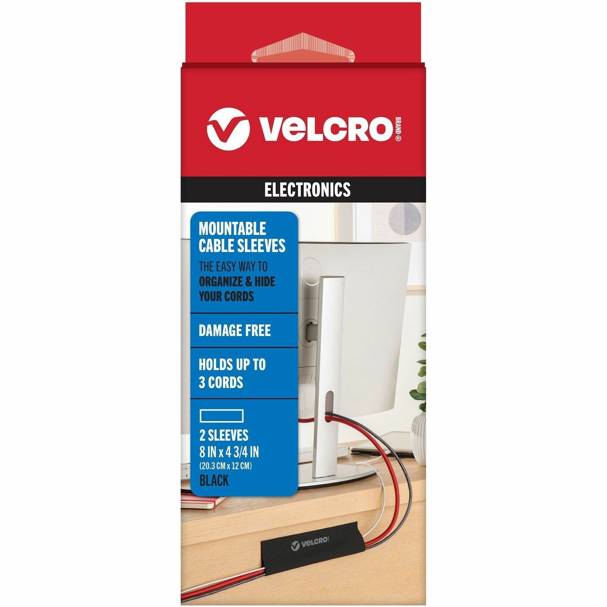 VELCRO®  Mountable Cable Sleeves - Cable Sleeve - Black - 8" Length - 2 / Pack