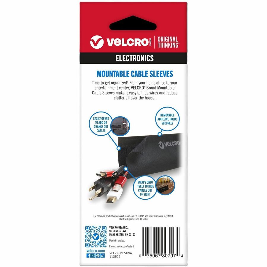 VELCRO®  Mountable Cable Sleeves - Cable Sleeve - Black - 12" Length - 2 / Pack