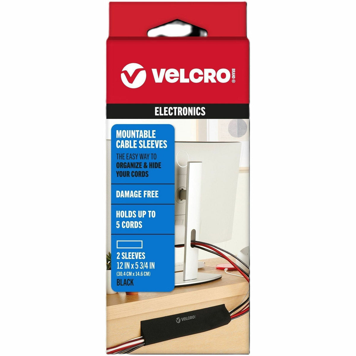 VELCRO®  Mountable Cable Sleeves - Cable Sleeve - Black - 12" Length - 2 / Pack