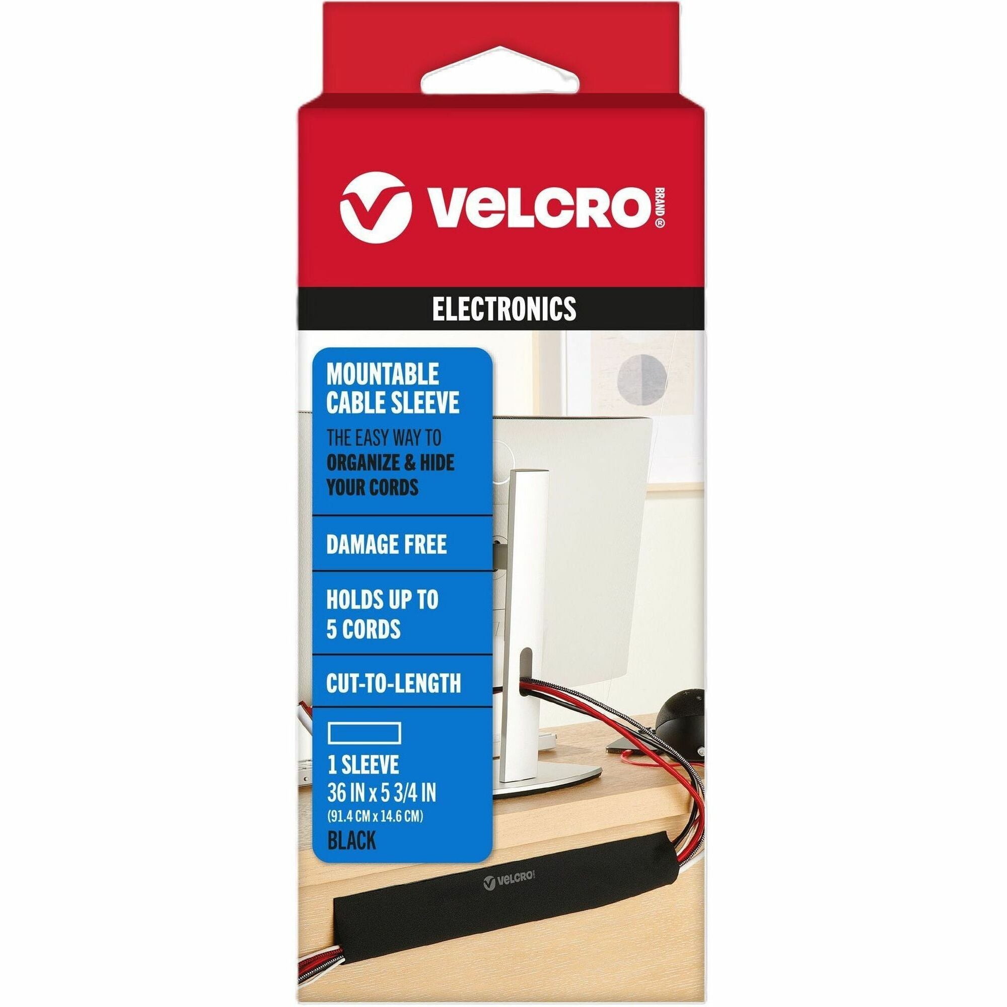 VELCRO®  Mountable Cut-To-Length Cable Sleeves - Cable Sleeve - Black - 36" Length - 1 Each