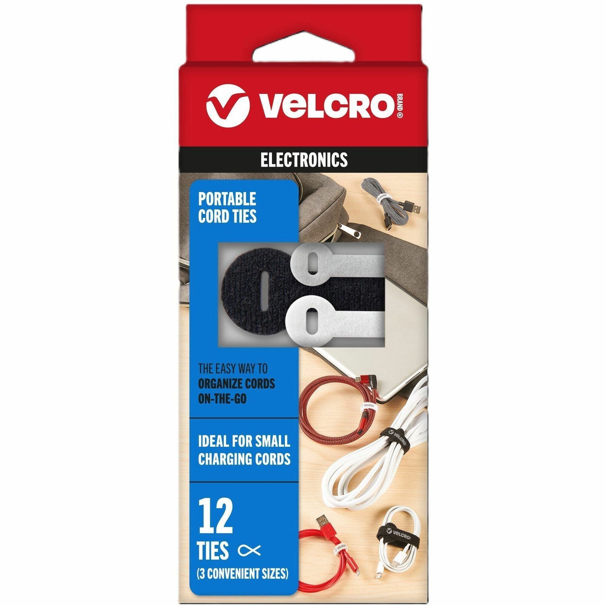 VELCRO®  Portable Cord Ties - Cable Tie - Multi - 12 / Pack