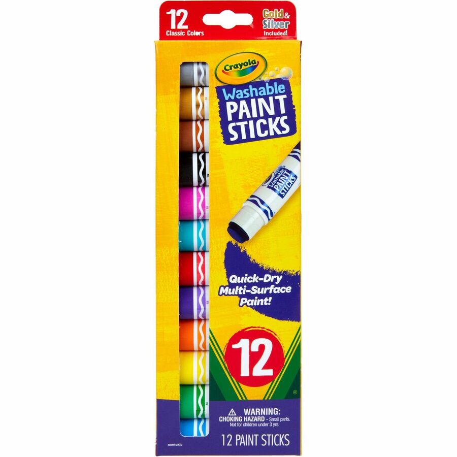 Crayola Project Quick-Dry Paint Sticks - Stick - 12 Color(s) - Assorted - 0.28 fl oz - Washable - 12 / Pack