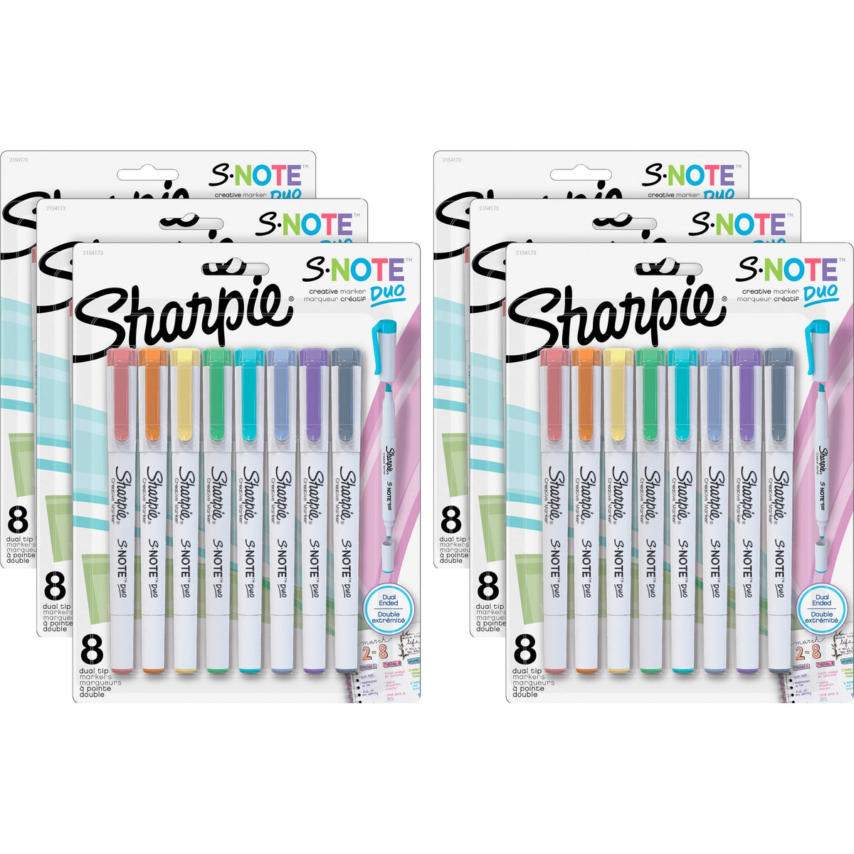 Sharpie S-Note Duo Dual-Tip Markers - Chisel, Bullet Marker Point - Assorted Ink - 8/Pack - 6 / Box