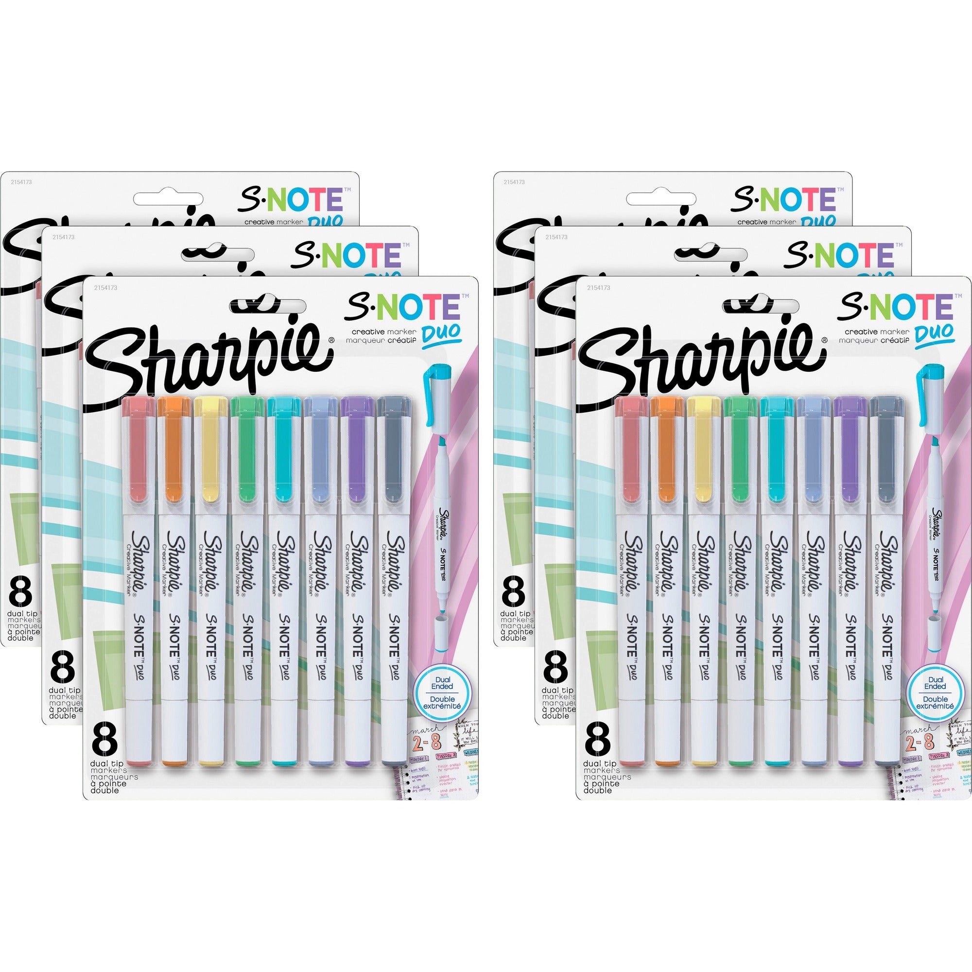Sharpie S-Note Duo Dual-Tip Markers - Chisel, Bullet Marker Point - Assorted Ink - 8/Pack - 6 / Box