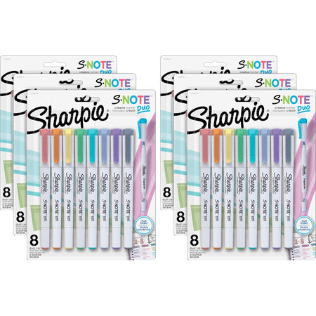 Sharpie S-Note Duo Dual-Tip Markers - Chisel, Bullet Marker Point - Assorted Ink - 8/Pack - 6 / Box
