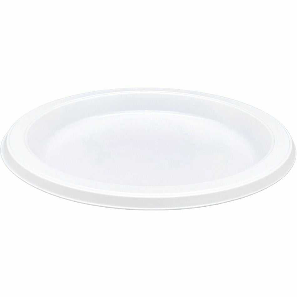 Genuine Joe 7" Disposable Plastic Plates - Picnic, Food, Party, Breakroom - Disposable - 7" Diameter - White - Plastic Body - Round - 125 / Pack