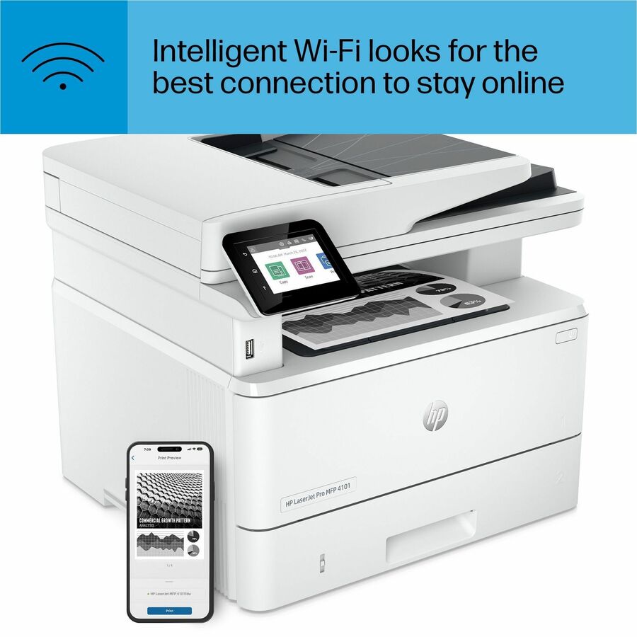 HP LaserJet Pro 4101fdw Wireless Laser Multifunction Printer - Monochrome - White - Alternate-Image2