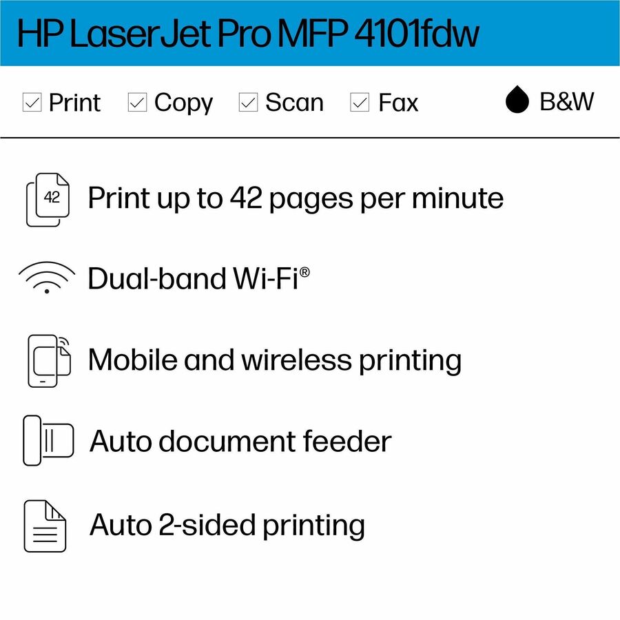 HP LaserJet Pro 4101fdw Wireless Laser Multifunction Printer - Monochrome - White - Alternate-Image7