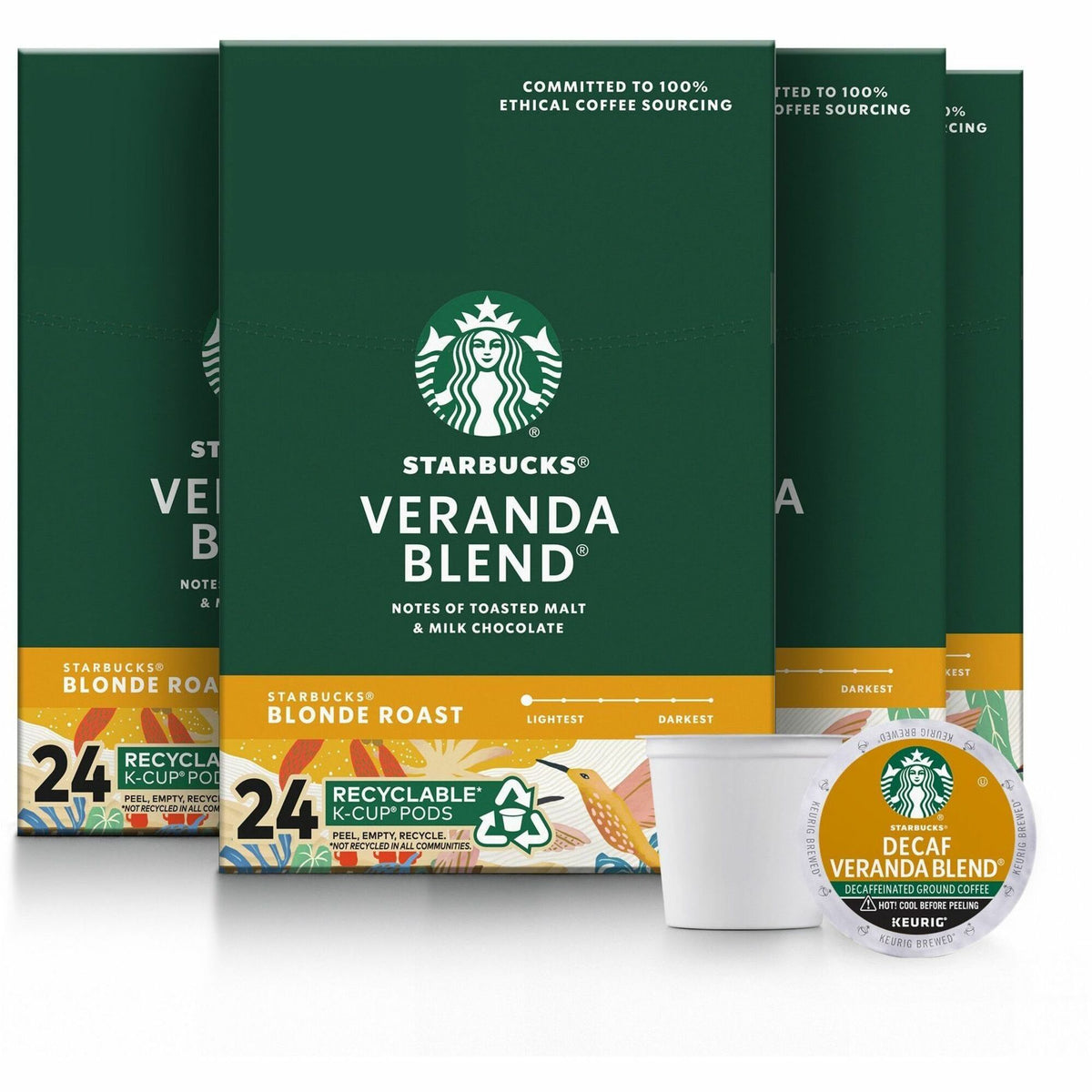 Starbucks® K-Cup Veranda Blend Coffee - Compatible with Keurig Brewer - Light - K-Cup - Veranda Blend - 24/Box - 4 / Carton