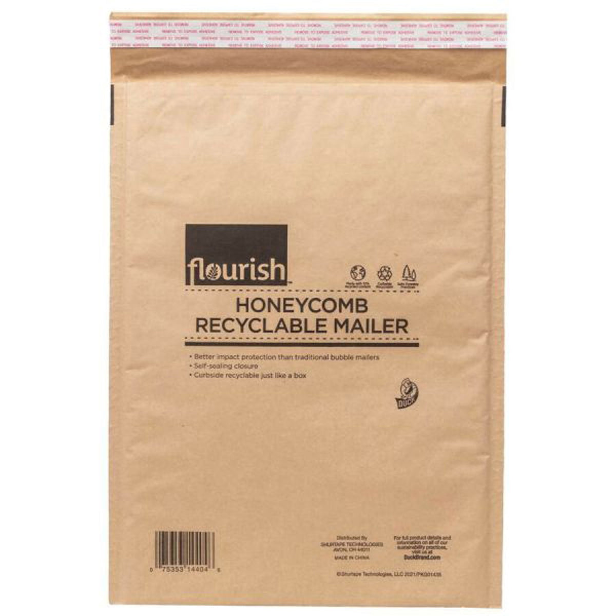 Duck Brand Flourish Honeycomb Recyclable Mailers - Mailing/Shipping - 14 4/5" Length - Flap - Brown - 20 / Carton