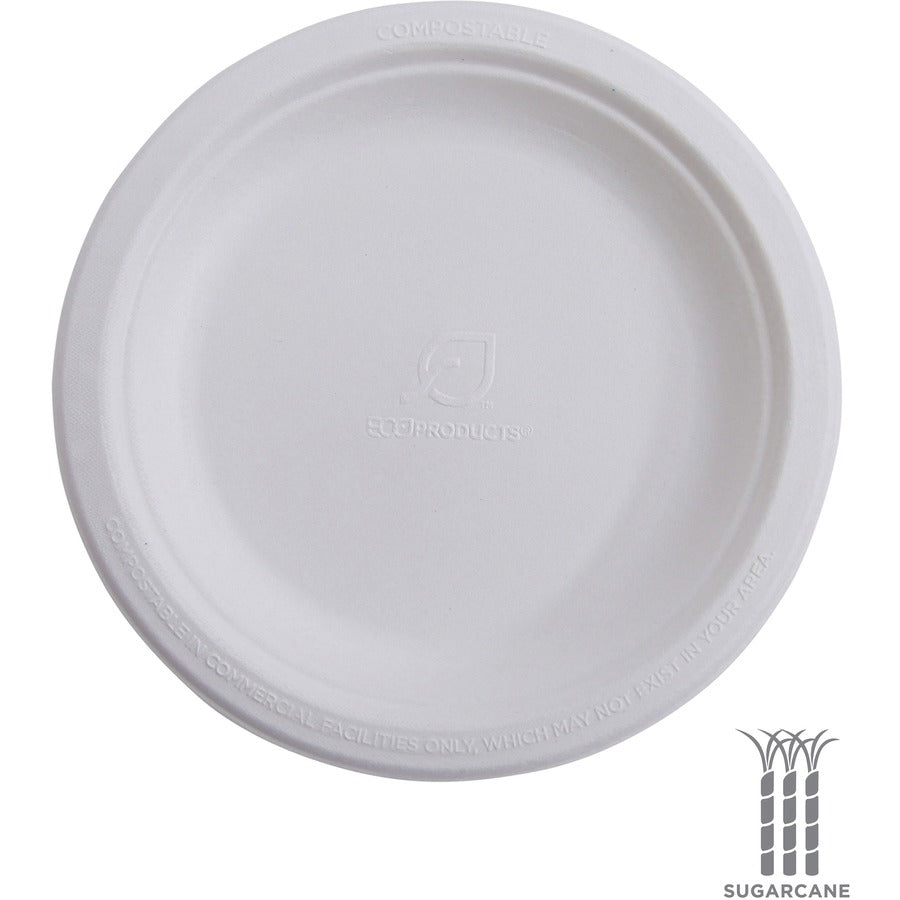 Eco-Products Vanguard 10" Sugarcane Plates - Breakroom - Disposable - Microwave Safe - 10" Diameter - White - Sugarcane Fiber Body - 500 / Carton