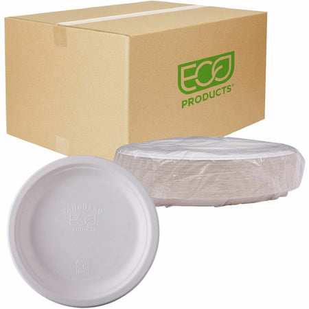 Eco-Products Vanguard 10" Sugarcane Plates - Breakroom - Disposable - Microwave Safe - 10" Diameter - White - Sugarcane Fiber Body - 500 / Carton