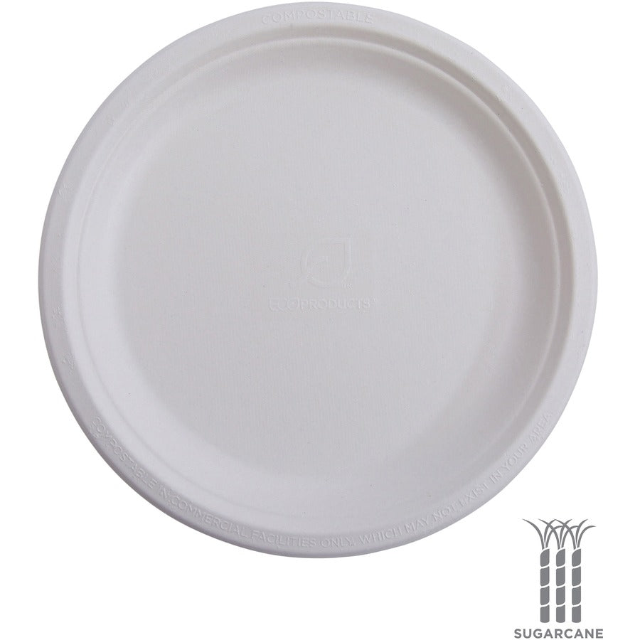 Eco-Products Vanguard 6" Sugarcane Plates - Breakroom - Disposable - Microwave Safe - 6" Diameter - White - Sugarcane Fiber Body - 1000 / Carton