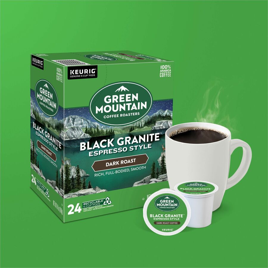 Green Mountain Coffee Roasters® K-Cup Black Granite Espresso Style Coffee - Compatible with Keurig Brewer - Dark - K-Cup - Black Granite - 24 / Box