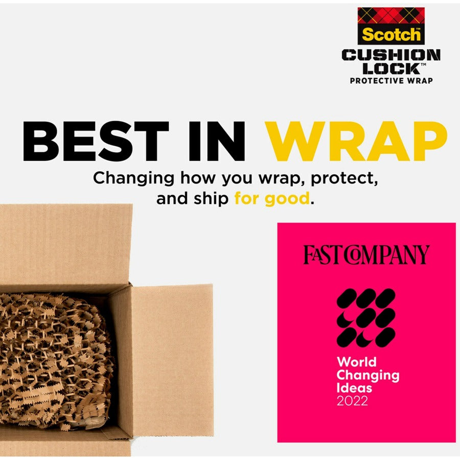 Scotch Cushion Lock Protective Wrap - 30 ft Width x 12.38" Length - Damage Resistant, Easy to Use, Easy Tear - 26 lb Basis Weight - Paper - Brown - 1 Roll