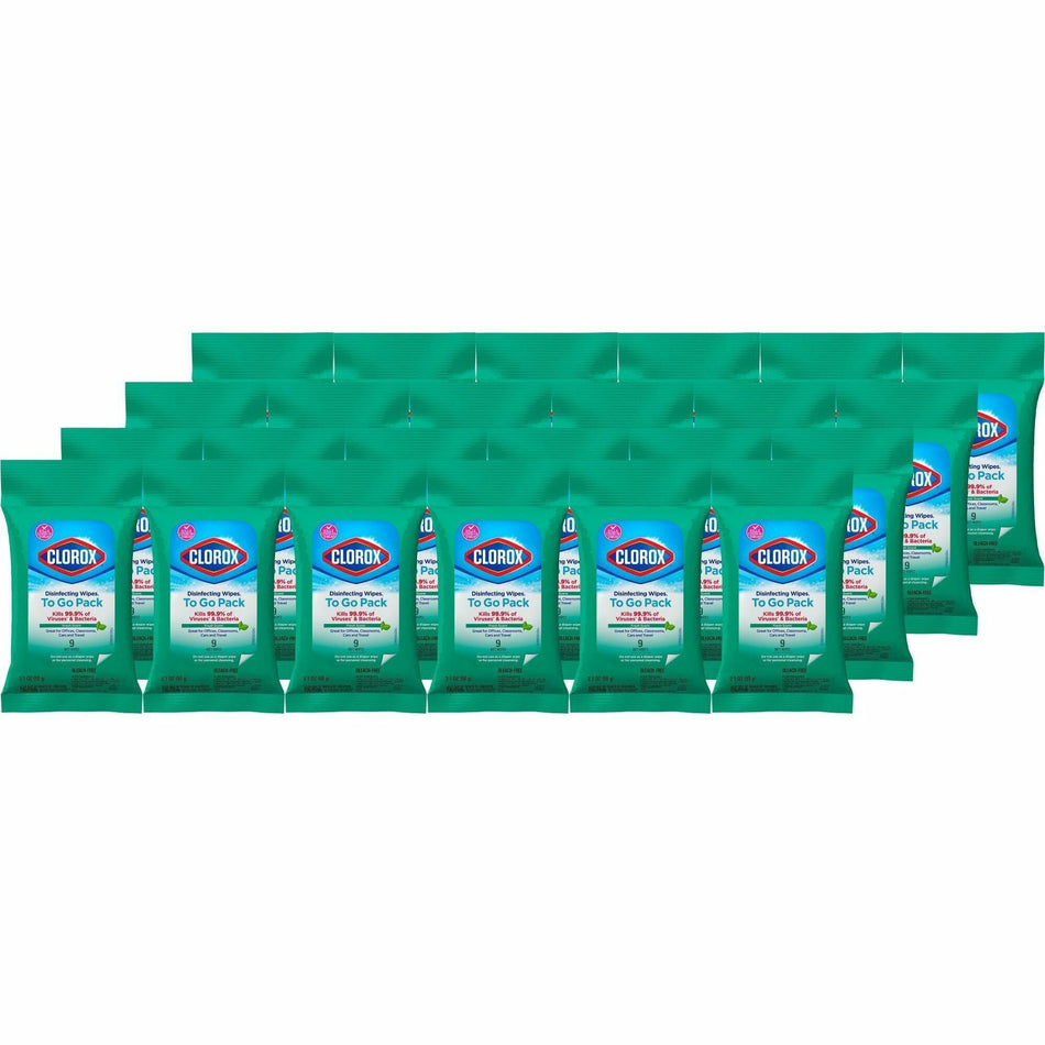 Clorox Bleach-Free Disinfecting WipesTo-Go Pack - Fresh Scent - Bleach-free, Disinfectant, Antibacterial, Disposable - White - 9 Pack - 24 / Carton