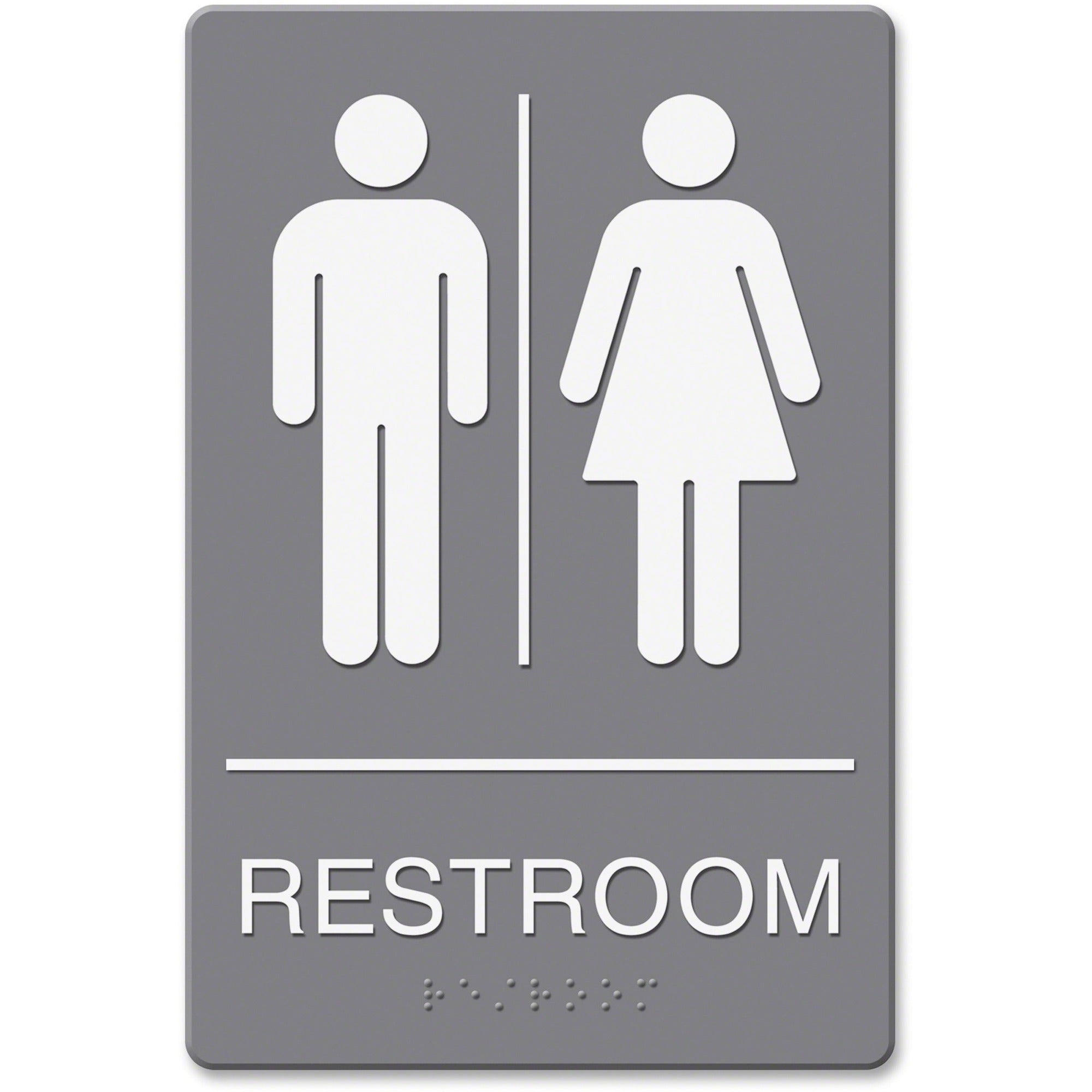 Headline Signs ADA RESTROOM/Image Sign - Print/Message "Restroom" - Double Sided - Adhesive, Braille - Plastic - White, Gray - 1 Each