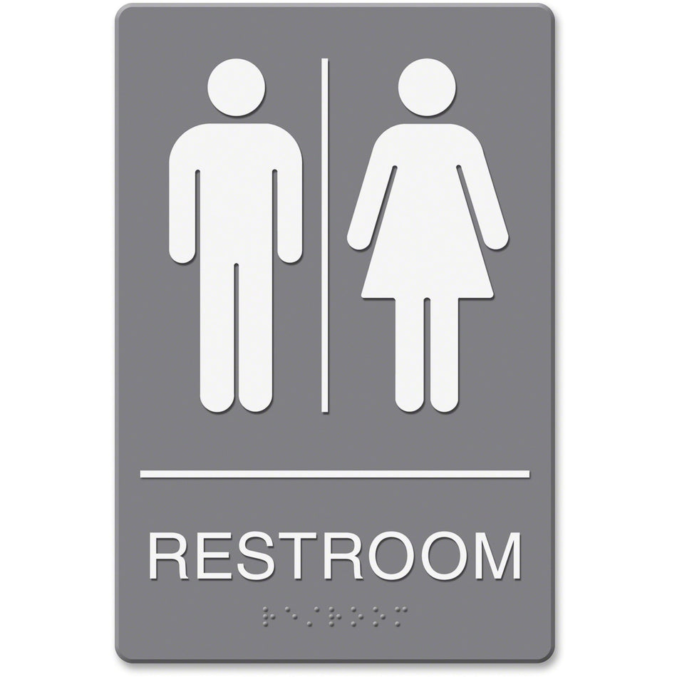 Headline Signs ADA RESTROOM/Image Sign - Print/Message "Restroom" - Double Sided - Adhesive, Braille - Plastic - White, Gray - 1 Each
