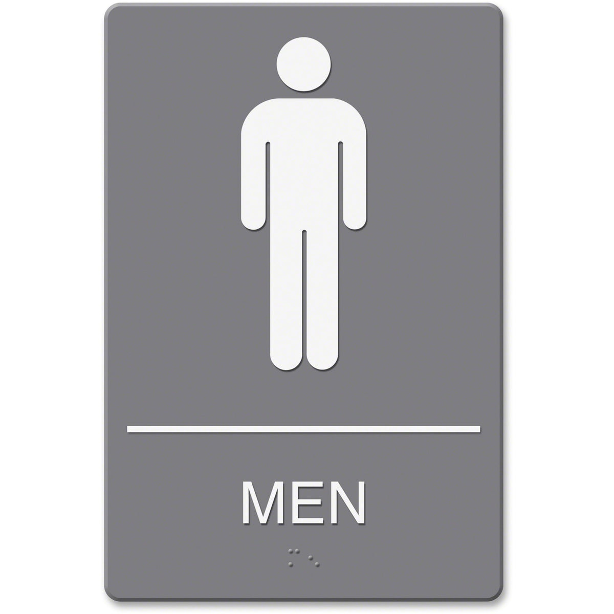 Headline Signs ADA MEN Restroom Sign - Print/Message "Men" - 6" Width x 9" Depth - Double Sided - Adhesive, Braille - Plastic - White, Gray - 1 Each