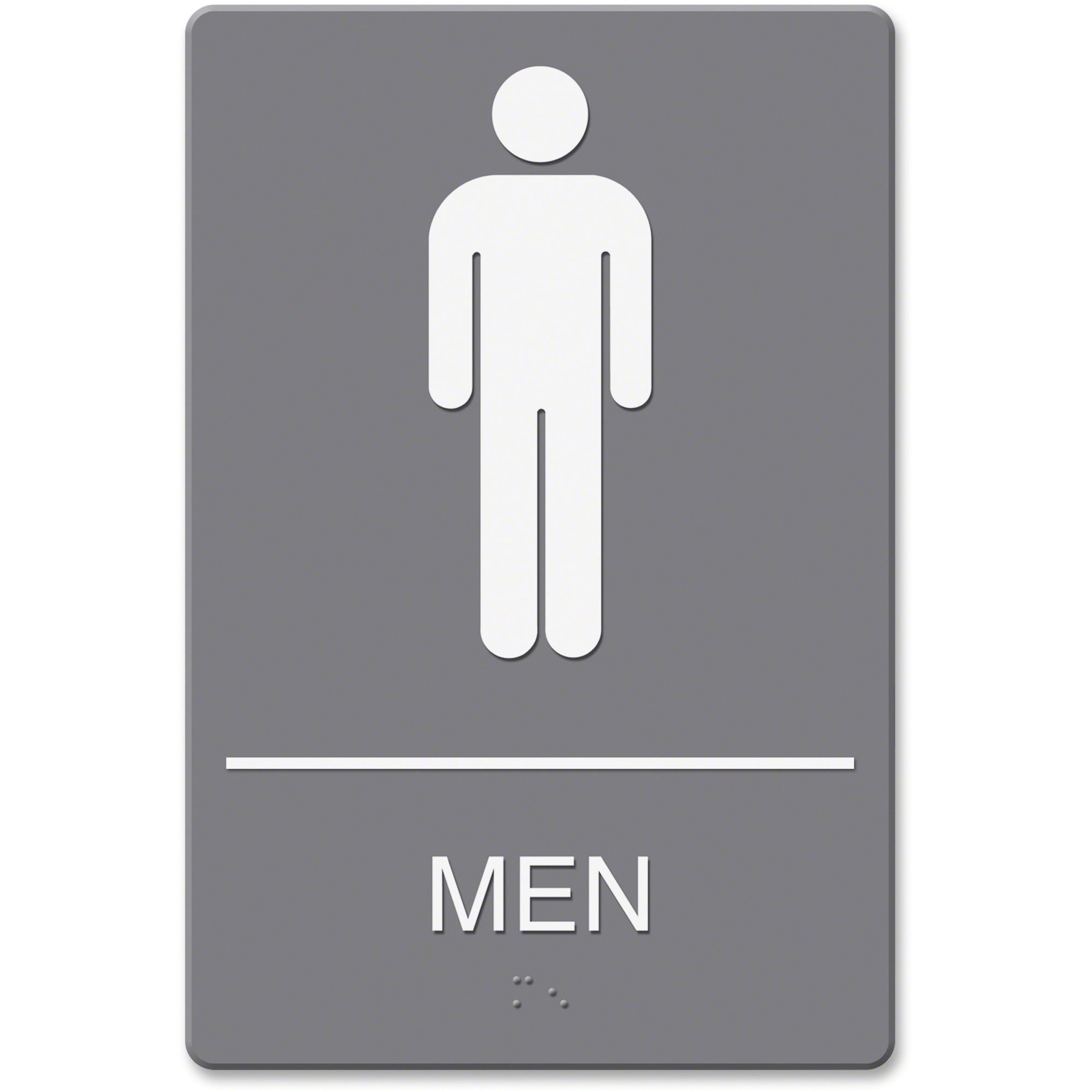 Headline Signs ADA MEN Restroom Sign - Print/Message "Men" - 6" Width x 9" Depth - Double Sided - Adhesive, Braille - Plastic - White, Gray - 1 Each