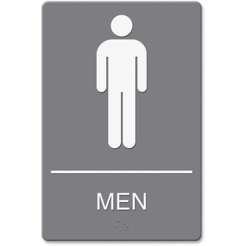 Headline Signs ADA MEN Restroom Sign - Print/Message "Men" - 6" Width x 9" Depth - Double Sided - Adhesive, Braille - Plastic - White, Gray - 1 Each