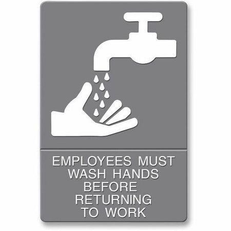 Headline Signs Employees Wash Hands Sign - Print/Message "EMPLOYEES MUST WASH HANDS BEFORE RETURNING TO WORK" - 6" Width x 9" Depth - Adhesive Backing, Durable, Pictogram - Plastic - White, Gray - 1 Each