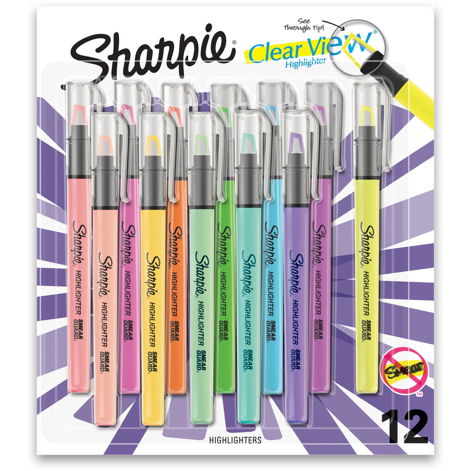 Sharpie Clear View Highlighter - Fine Chisel Marker Point - Assorted Ink - Assorted Barrel - 12 / Pack