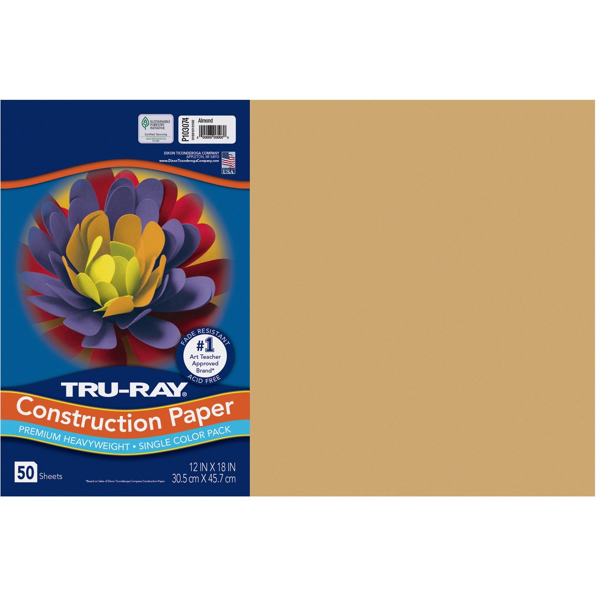 Tru-Ray Construction Paper - Art Project, Craft Project - 12" Width x 18" Length - 76 lb Basis Weight - Almond - Fiber, Sulphite - 50 / Pack