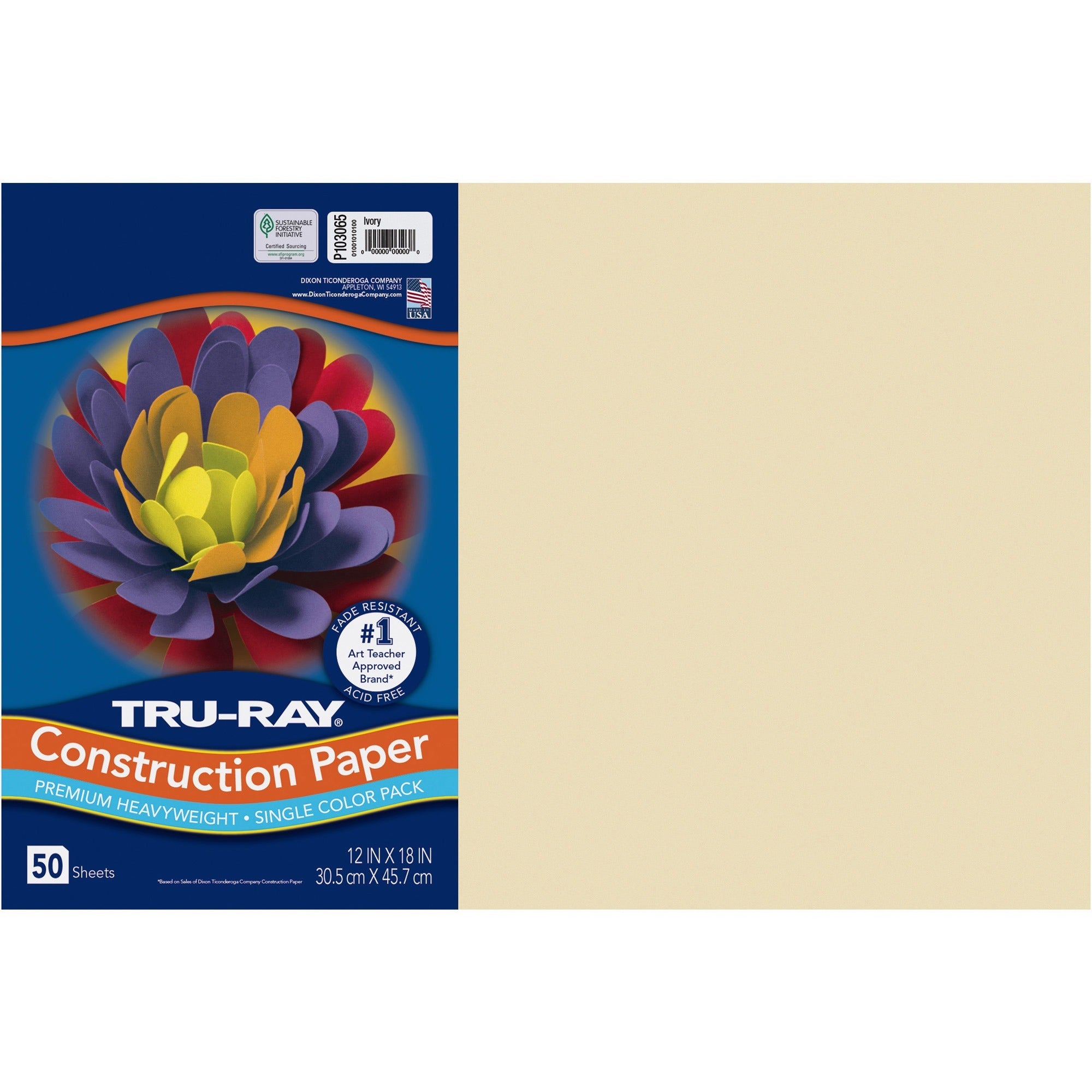 Tru-Ray Construction Paper - Art Project, Craft Project - 12" Width x 18" Length - 76 lb Basis Weight - Ivory - Fiber, Sulphite - 50 / Pack