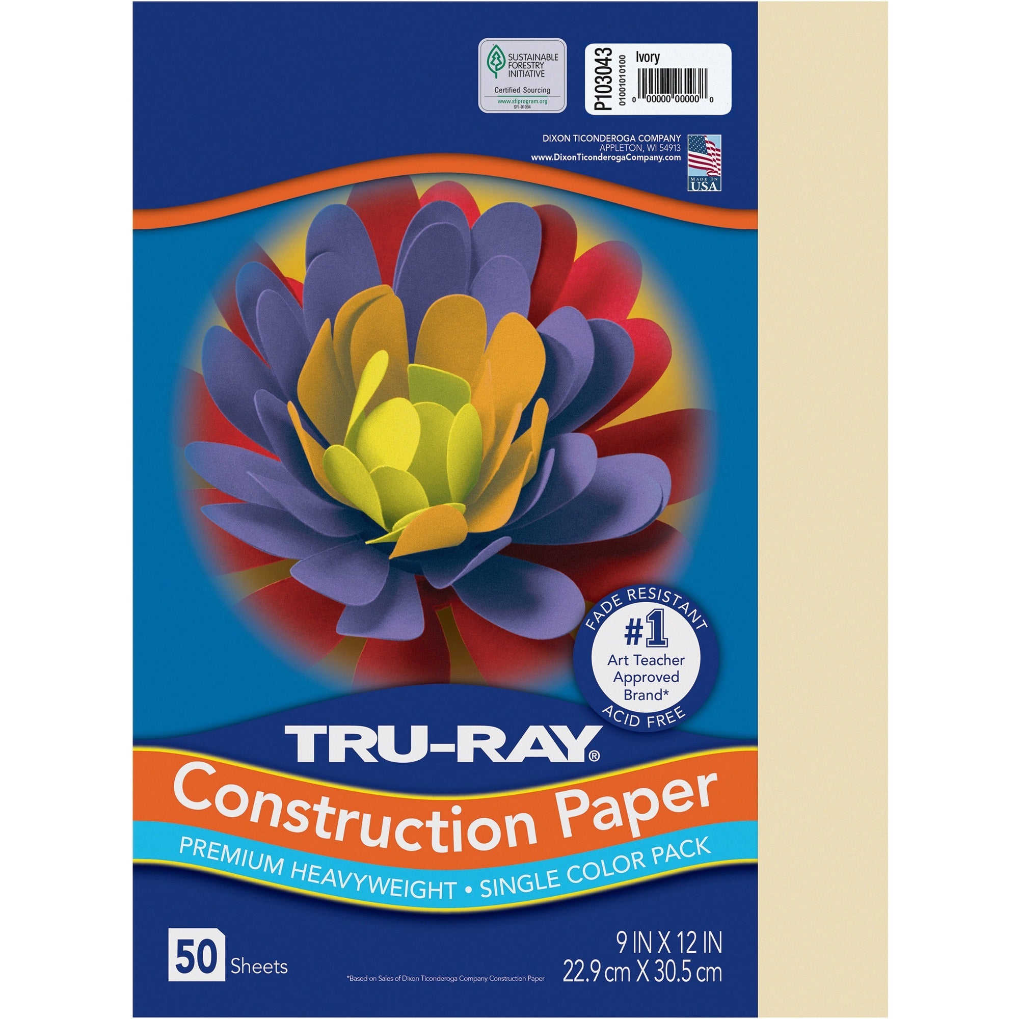 Tru-Ray Construction Paper - Art Project, Craft Project - 9" Width x 12" Length - 76 lb Basis Weight - Ivory - Fiber, Sulphite - 50 / Pack