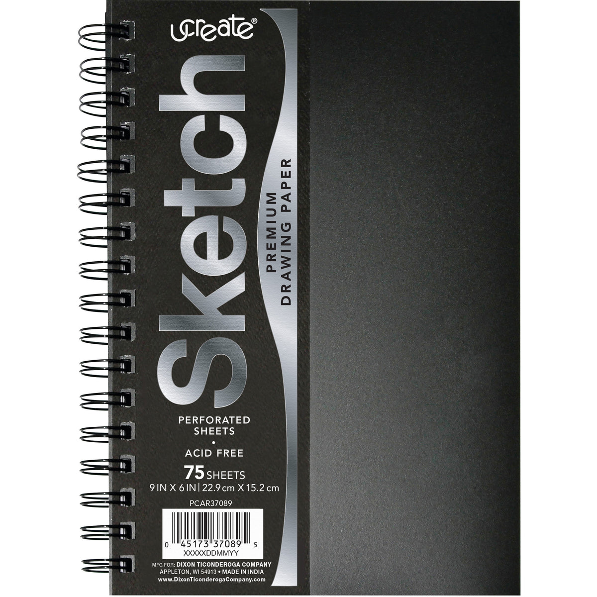 UCreate Poly Cover Sketch Book - 75 Sheets - Spiral - 70 lb Basis Weight - 9" Width x 6" Depth - Black Polyurethane Cover - Heavyweight, Acid-free Paper, Durable Cover, Perforated - 1 Each