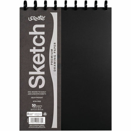 UCreate Disc Bound Sketch Book - 50 Sheets - Disc - 9" x 12" Sheet Size - 9" Width x 12" Depth - Heavyweight, Acid-free, Recyclable - 1 Each