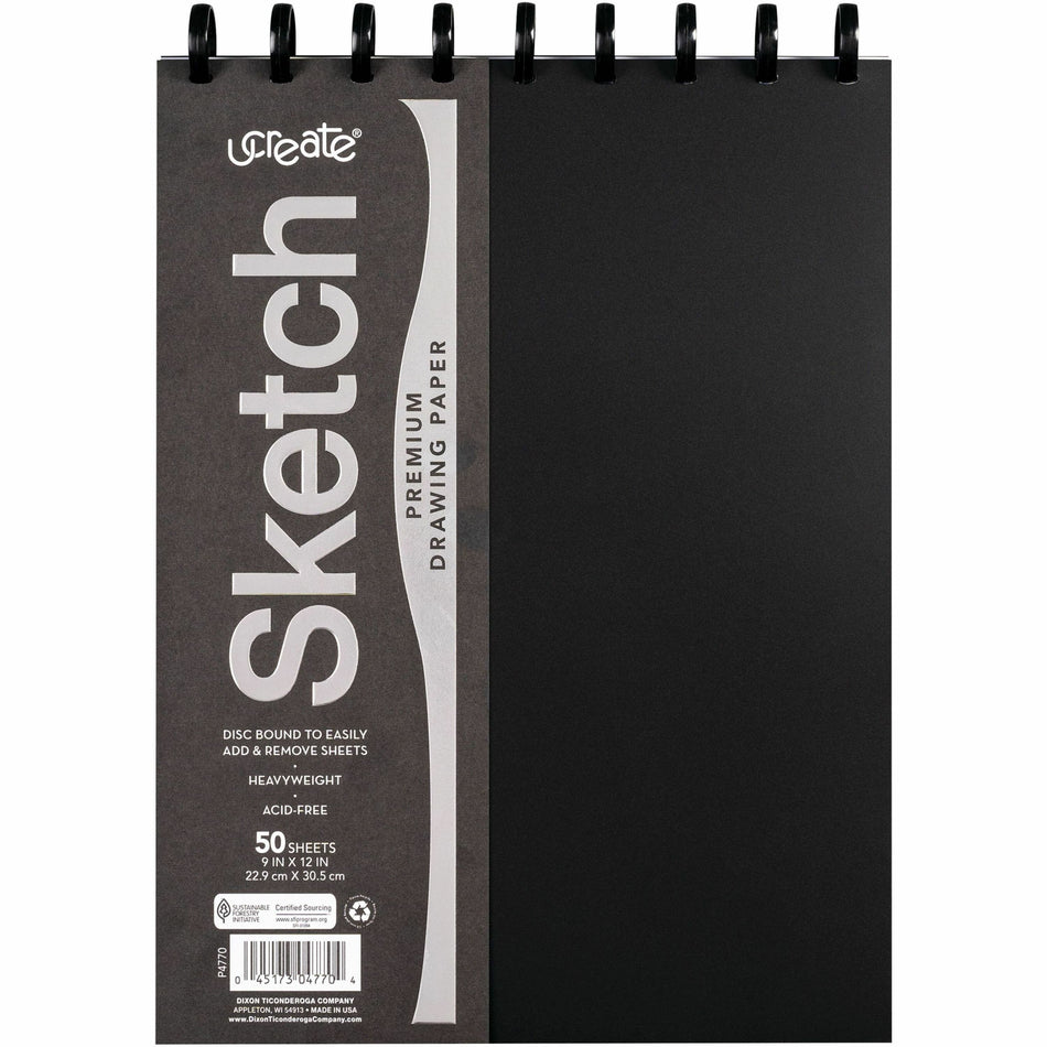 UCreate Disc Bound Sketch Book - 50 Sheets - Disc - 9" x 12" Sheet Size - 9" Width x 12" Depth - Heavyweight, Acid-free, Recyclable - 1 Each