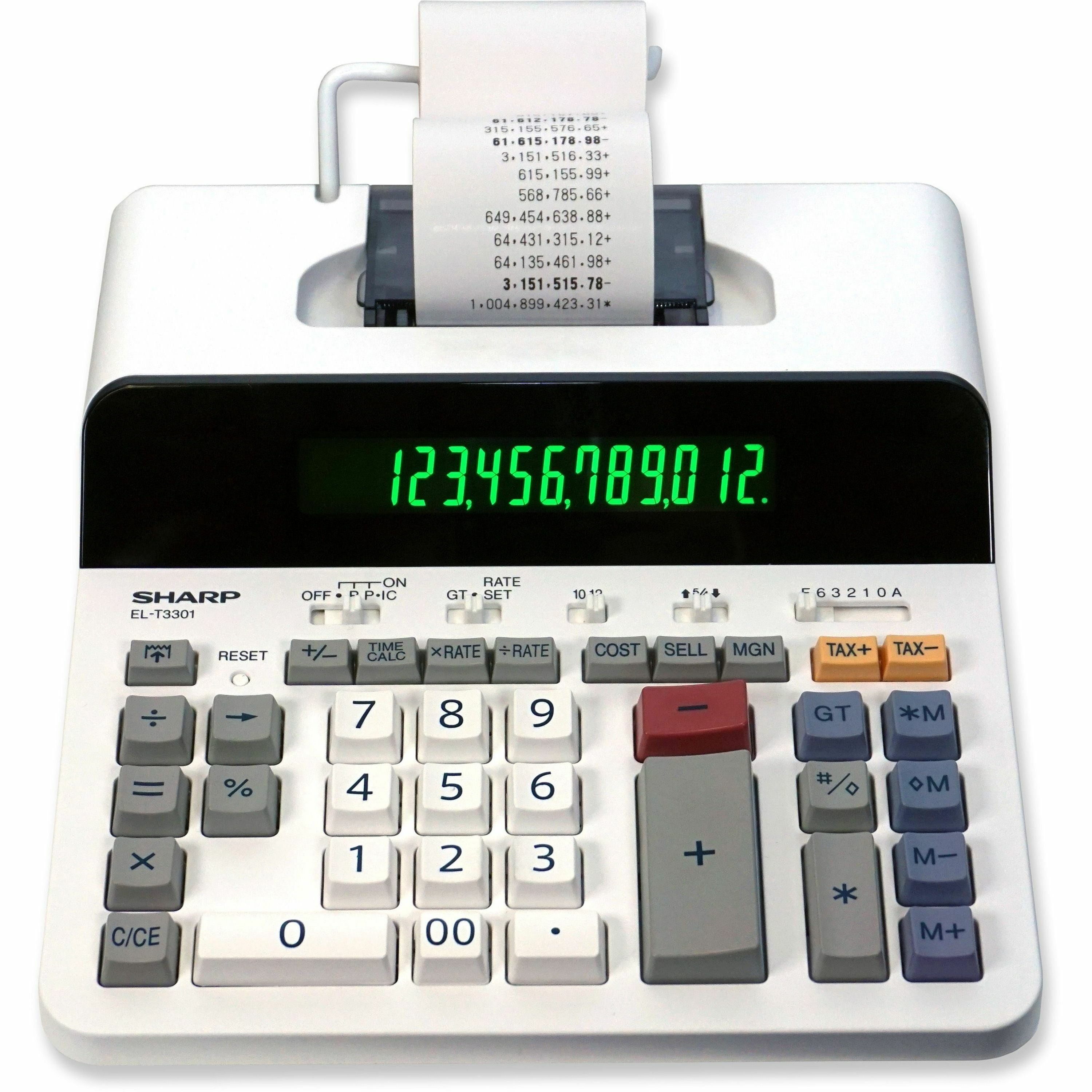 Sharp 12 Digit Thermal Printing Calculator - Thermal - 8 lps - LCD - White - 1 Each