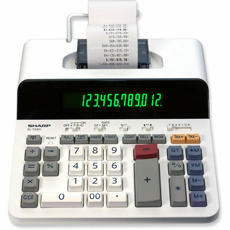 Sharp 12 Digit Thermal Printing Calculator - Thermal - 8 lps - LCD - White - 1 Each