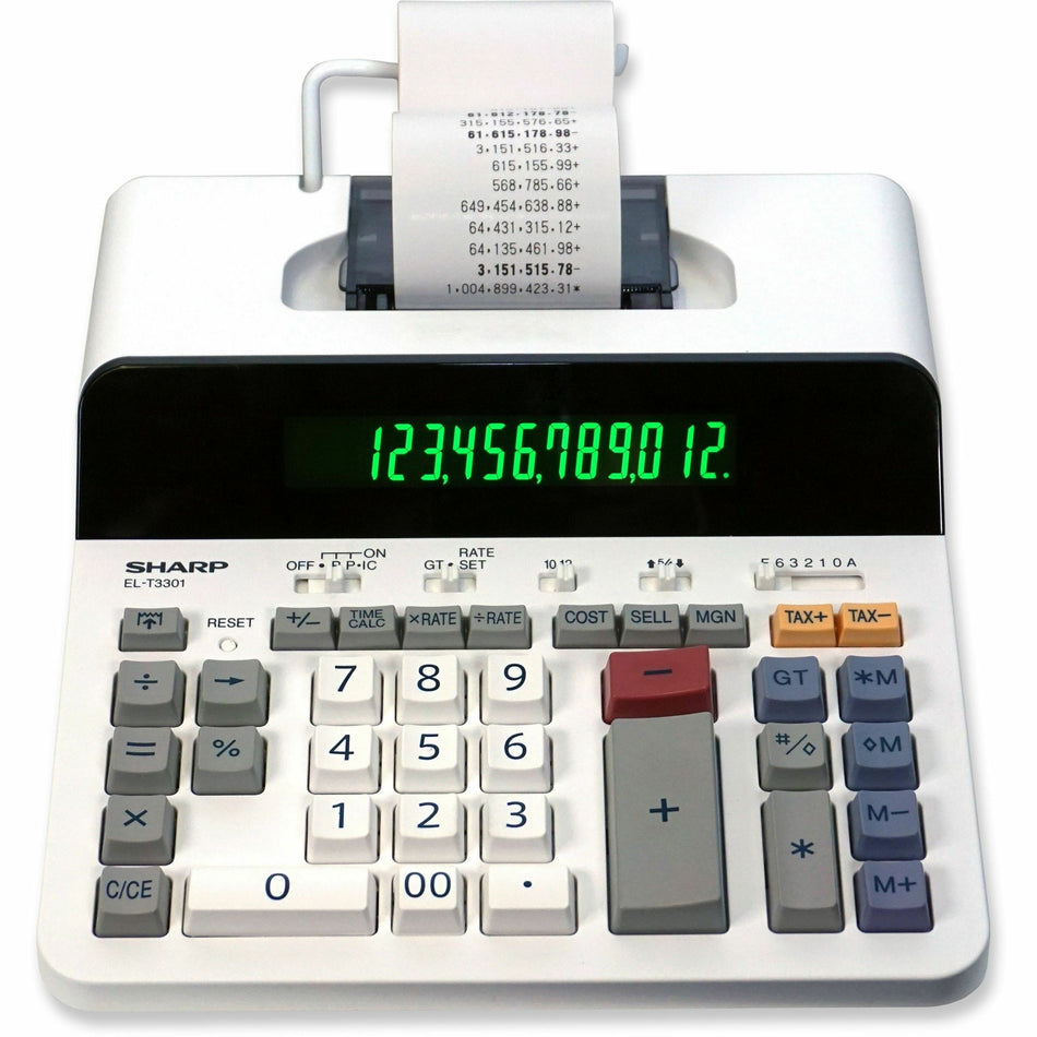 Sharp 12 Digit Thermal Printing Calculator - Thermal - 8 lps - LCD - White - 1 Each