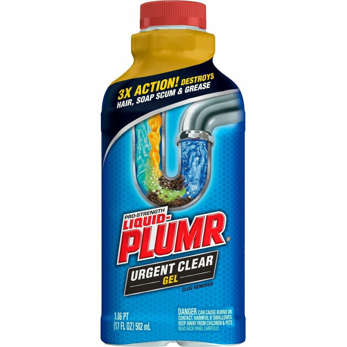 Liquid-Plumr Urgent Clear Pro-Strength Clog Remover - 17 fl oz (0.5 quart) - Blue Bottle - 1 Each