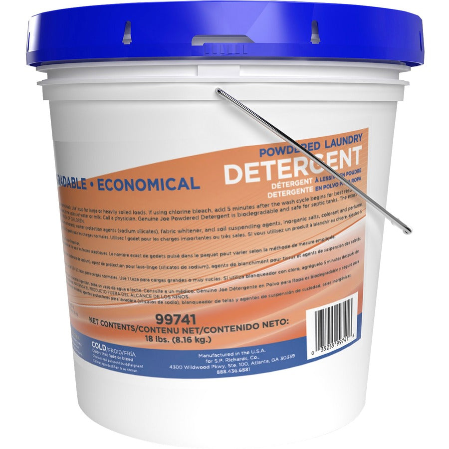 Genuine Joe Economical Powdered Laundry Detergent - 288 oz (18 lb) - 1 Each - Non-toxic, Deodorize, Residue-free, Dye-free, Environmentally Friendly - White